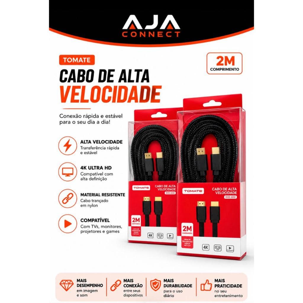 Cabo HDMI 2 Metros 4K Ultra HD Tomate MHD-4002 HDMI 2.0