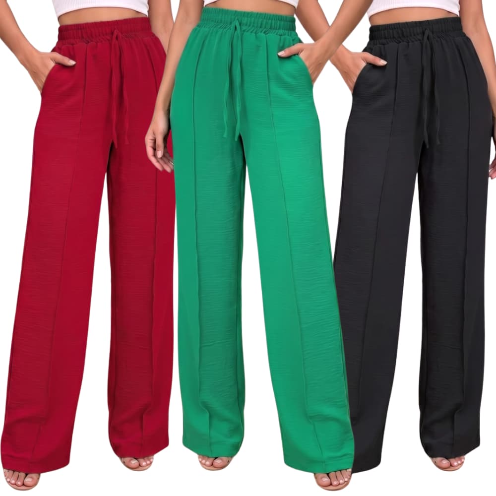 Calça Pantalona Feminina Cintura Alta com Bolso Elegante e Confortável