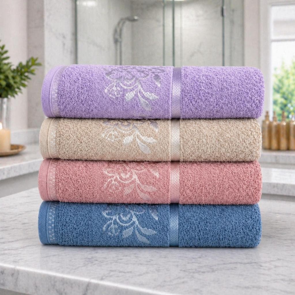KIT 4 Toalhas de Banho Premium Garden 100% Algodão – Floral Jacquard, Maciez e Alta Absorção