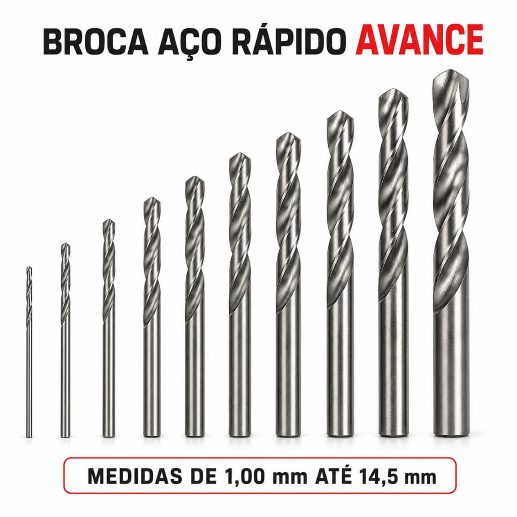 Broca Aço Rápido HSS Para Metal 1,00 Até 14,5mm Avance