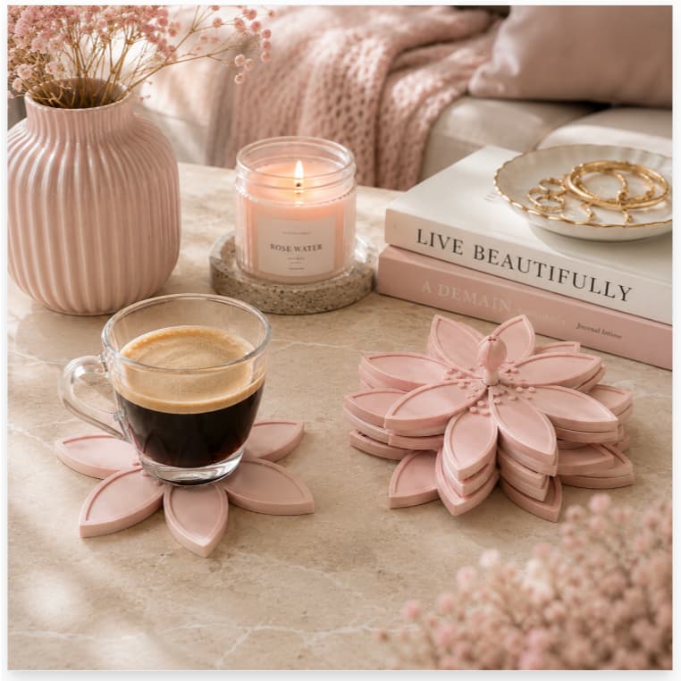Kit 6 Porta-Copos Flor Decorativo – Base mais 6 porta copos Elegante, Moderno e Exclusivo | Decoração de Mesa