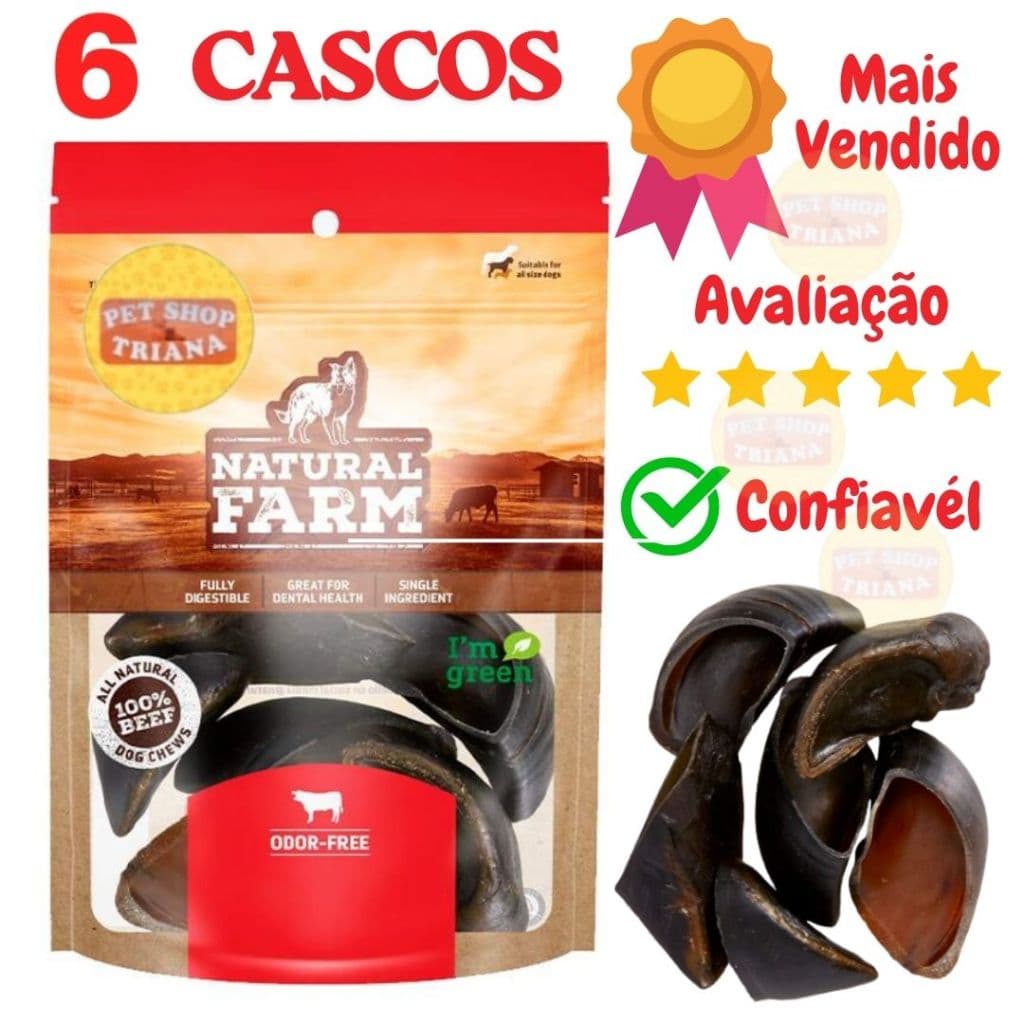 Casco Bovino para Cachorro  Natural Farm 6 Unidades Mordedor Natural para Cachorro Cães Pet Osso Pet