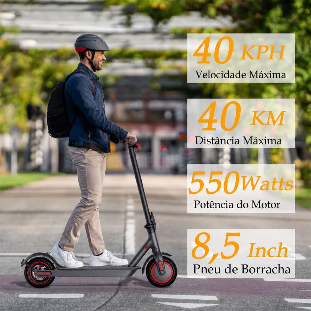 Patinete Elétrico 550W Scooter de Alumínio Para Adultos,40 KM/H, Dobravel Com Bluetooth Com Bolsa