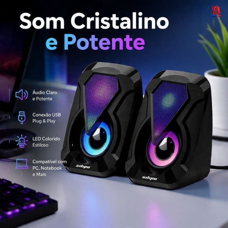 Caixa de Som PC Gamer RGB Estéreo 2.0 para Computador Notebook Alto-Falante de Mesa