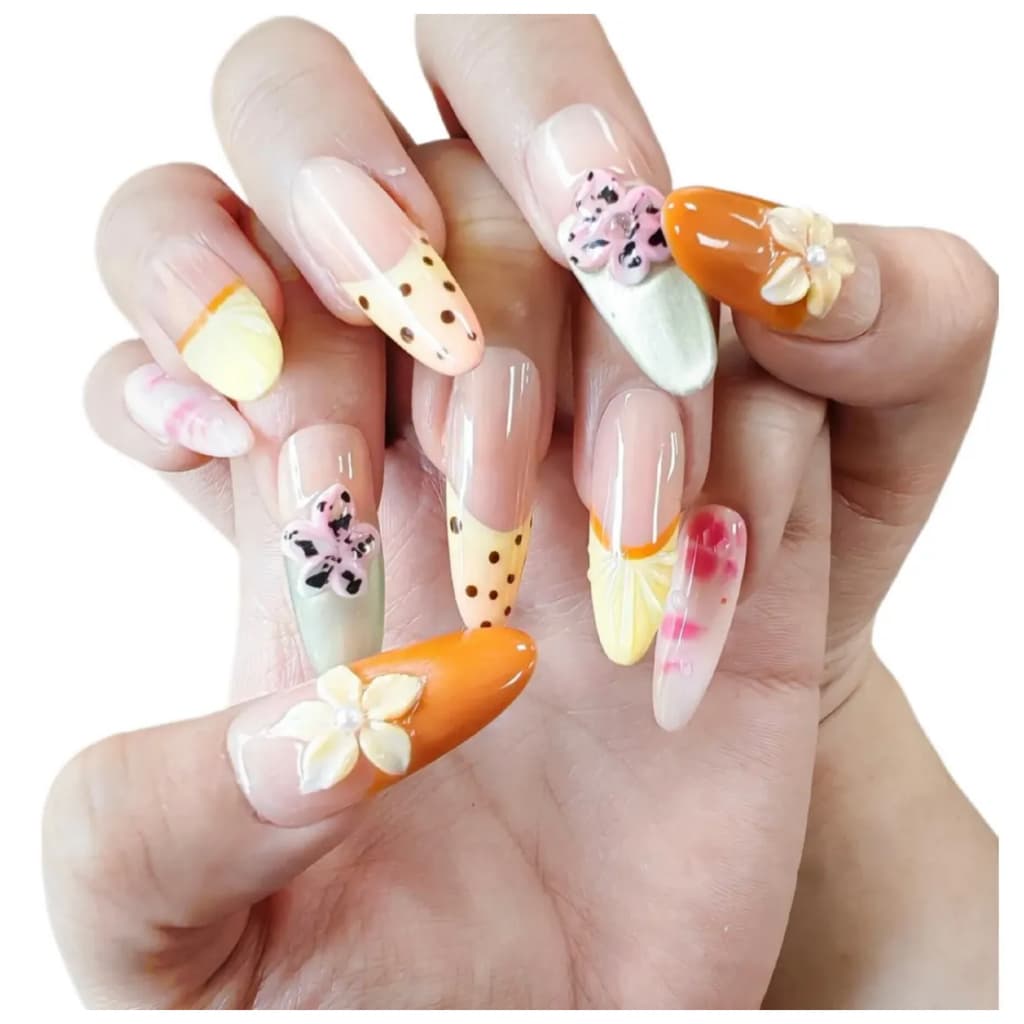 24 Peças Unhas Posticas Realista Decorada 3d Feitas À Mão