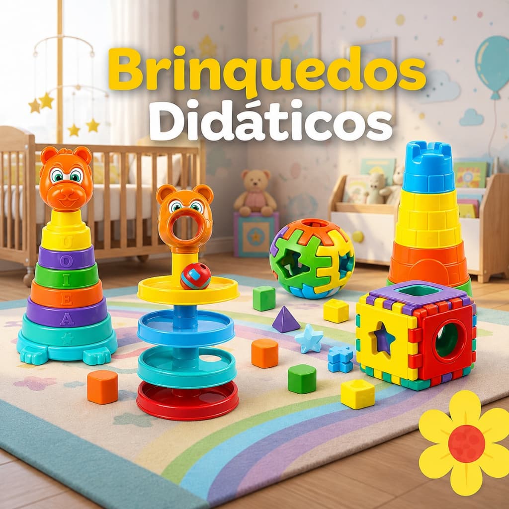 Brinquedo Didático Infantil de Encaixe Brinquedo de Empilhar Formas e Cores Educativo Montessori