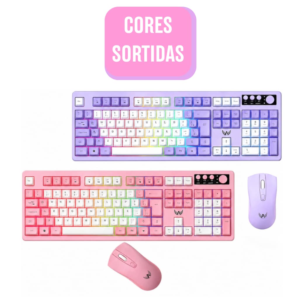 Kit Gamer Teclado Semi-Mecânico LED e Mouse 1200 DPI Sem Fio Altomex