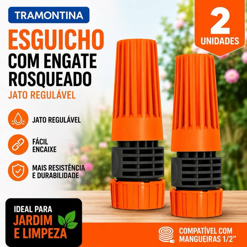 2 Esguichos em Plástico Tramontina com Engate Rosqueado e Jato Regulável para Mangueira 1/2"