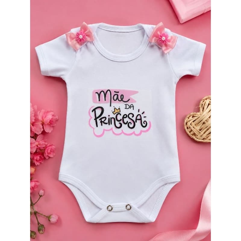 Body Bebê Menina Mãe da Princesa com Lacinho Rosa | Body Infantil Feminino Fofo