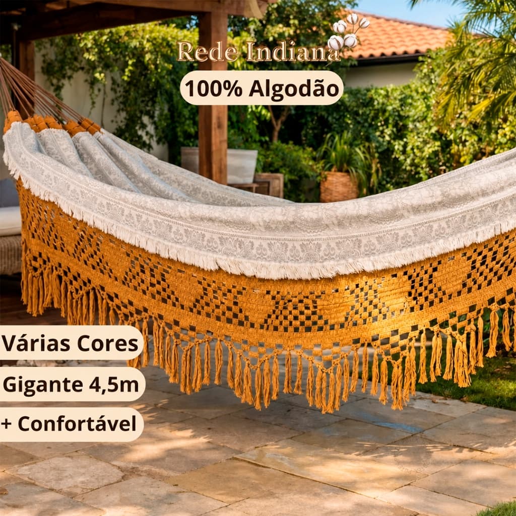Rede Descanso Casal Indiana Luxo Reforçada 4,5m Rede 100% Algodão De Descanso Casal Várias Cores