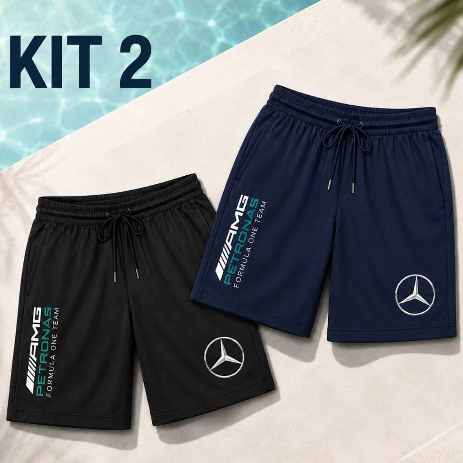 Kit 2 Shorts Masculinos Tactel Estampado DTF Esportivo Secagem Rápida com Bolsos e Cordão P ao XG