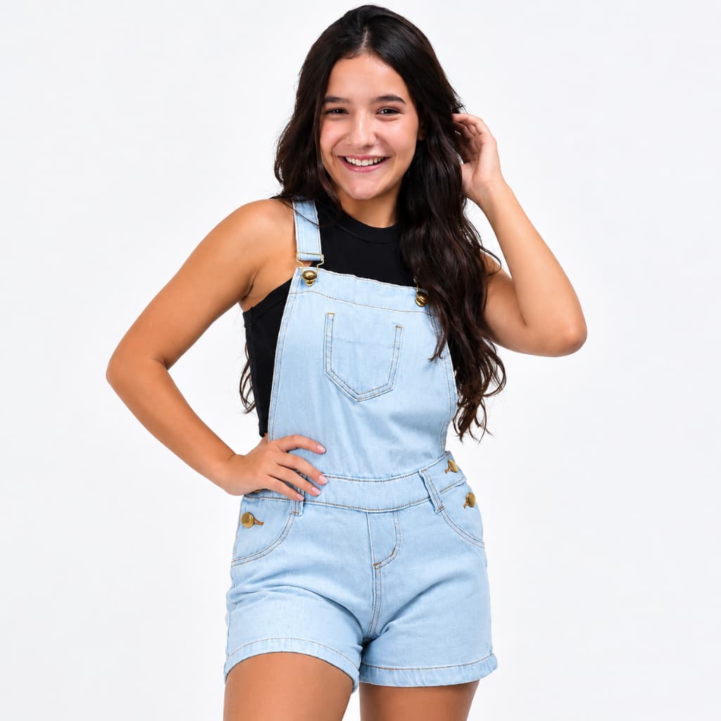 Jardineira feminina infanto juvenil macaquinho 10 ao 16 short
