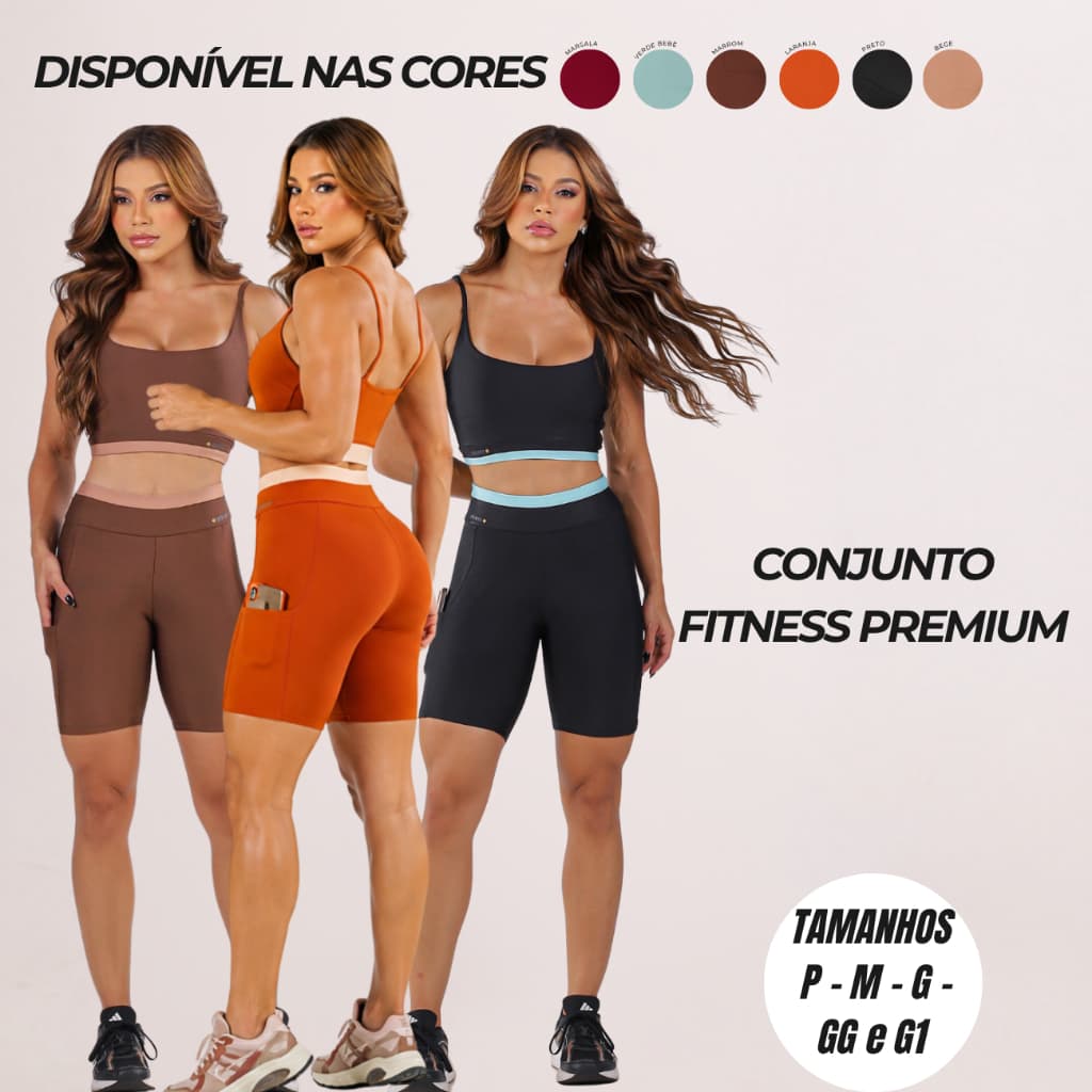 Conjunto Fitness Feminino Top e Short Suplex Bolso Lateral Academia Sem Transparência Duas Peças
