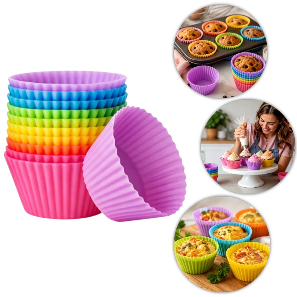 Kit 12 Formas Silicone Cupcake Muffin Lancheira