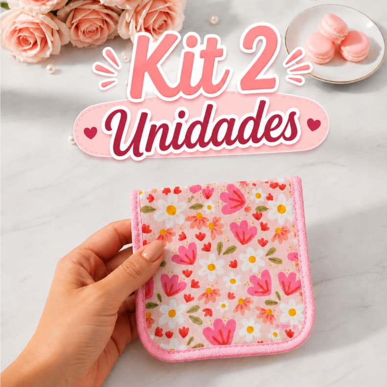 Porta Absorvente Kit 2 Unidades - Feminino Personalizado Para Bolsa Organizador Compacto Lavável Discreto Em Tecido
