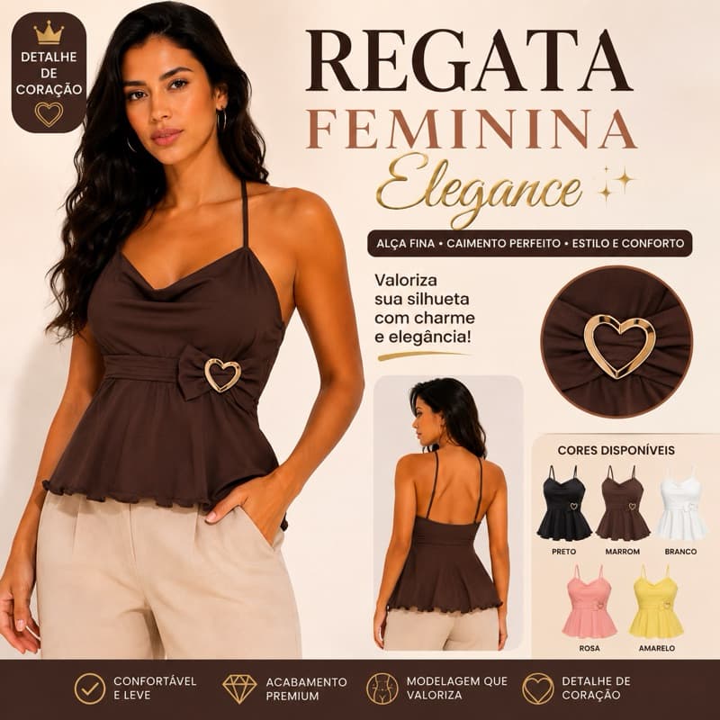 Regata Feminina Alça Fina com Detalhe de Coração – Blusa Feminina Moda Casual