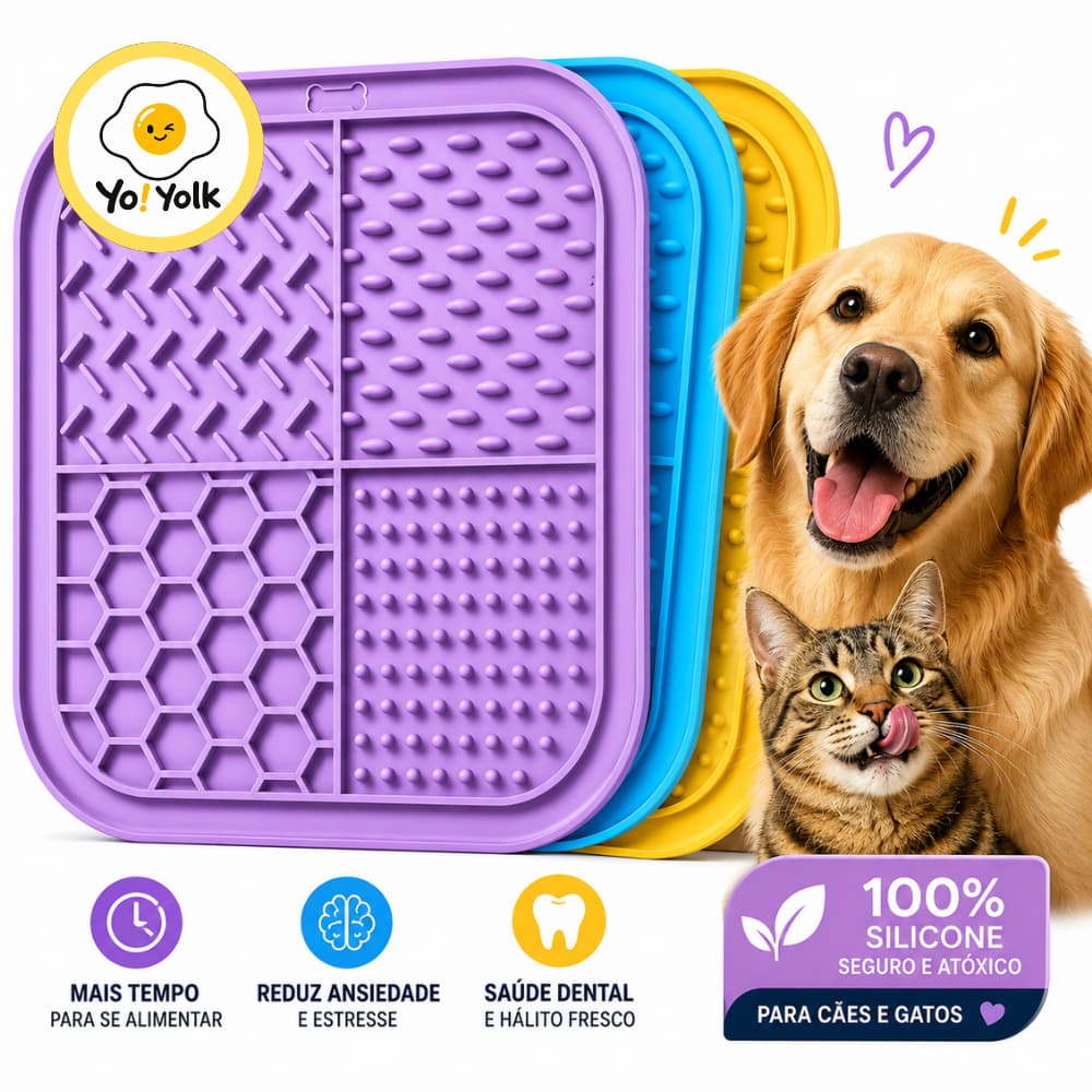 Tapete de Lamber Comedouro Lento Pet Cães Gatos Cachorro Lambedor Anti Stress Ansiedade com Ventosa Lick Mat