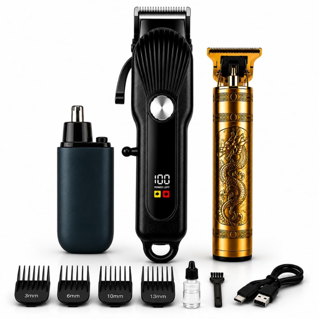 Kit Máquina Cortar Cabelo Profissional + Dragão Acabamento + Aparador Nariz e Orelha