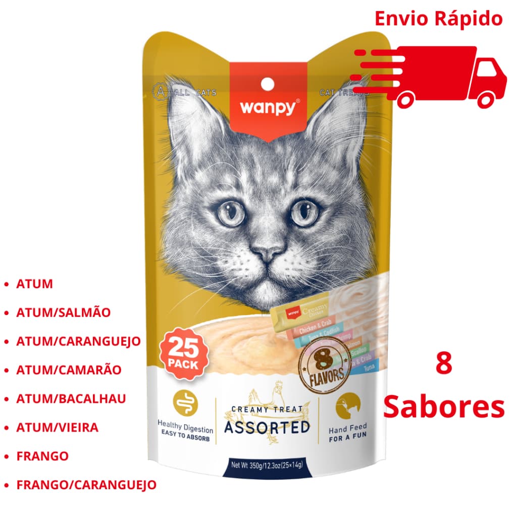 Petisco para gatos Wanpy Truly Creamy Sabores Sortidos Pacote 700g/350g com 50un ou 25un