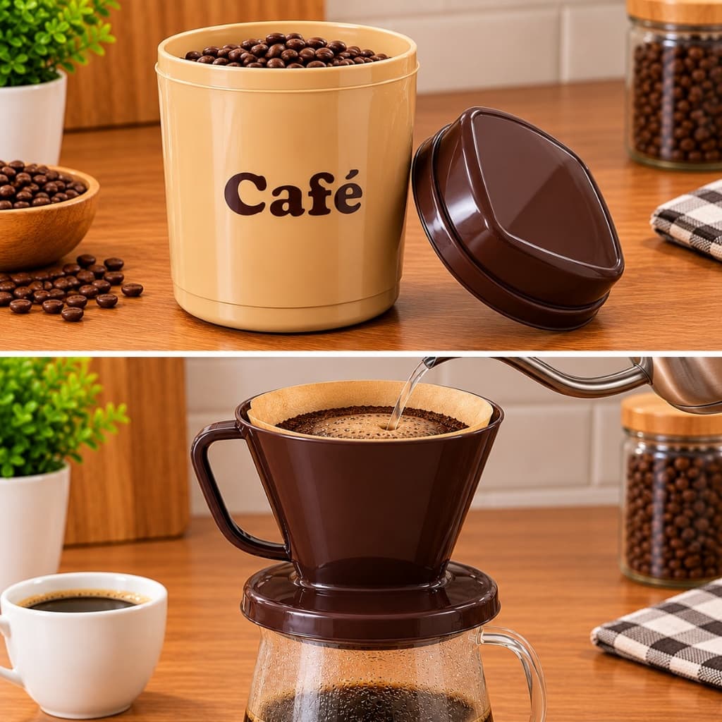 KIT CAFÉ – POTE COM TAMPA + PASSADOR DE PÓ DE CAFÉ