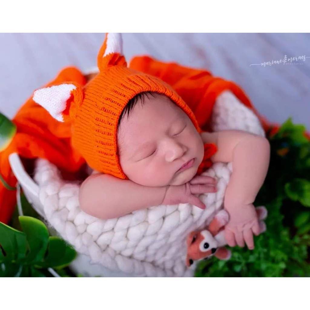 Touca Raposinha Newborn em Tricô |  para Ensaio Fotográfico Bebê | Unissex | Prop Newborn