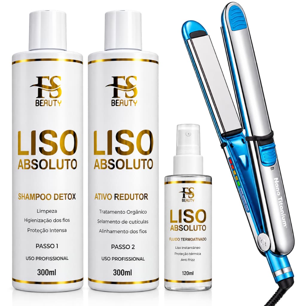 Prancha Chapinha Profissional Nano Titanium 470F + Progressiva Liso Absoluto Fs + Protetor Térmico Original Alisa 100%