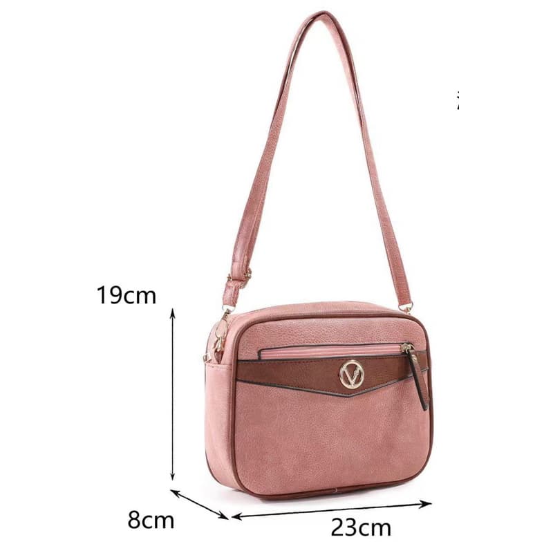 Bolsa transversal feminina casual elegance com bolso frontal e detalhe dourado
