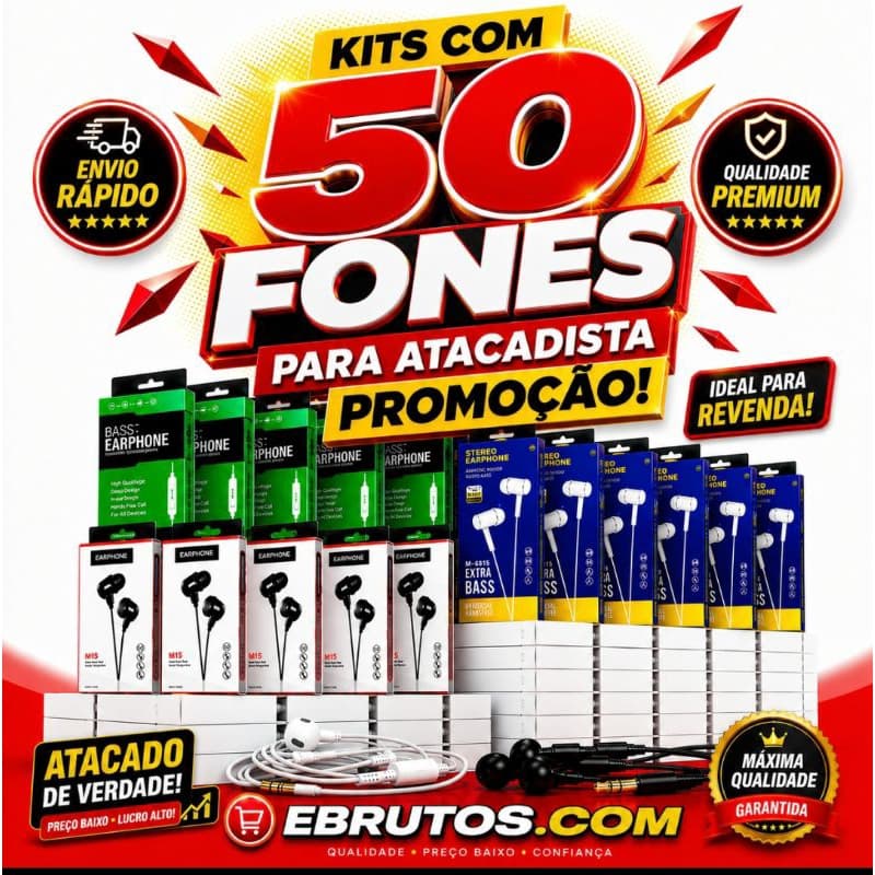 Kit 50 Fones de Ouvido P2 3.5mm com Microfone – Atacado para Revenda | Lojistas e Revendedores