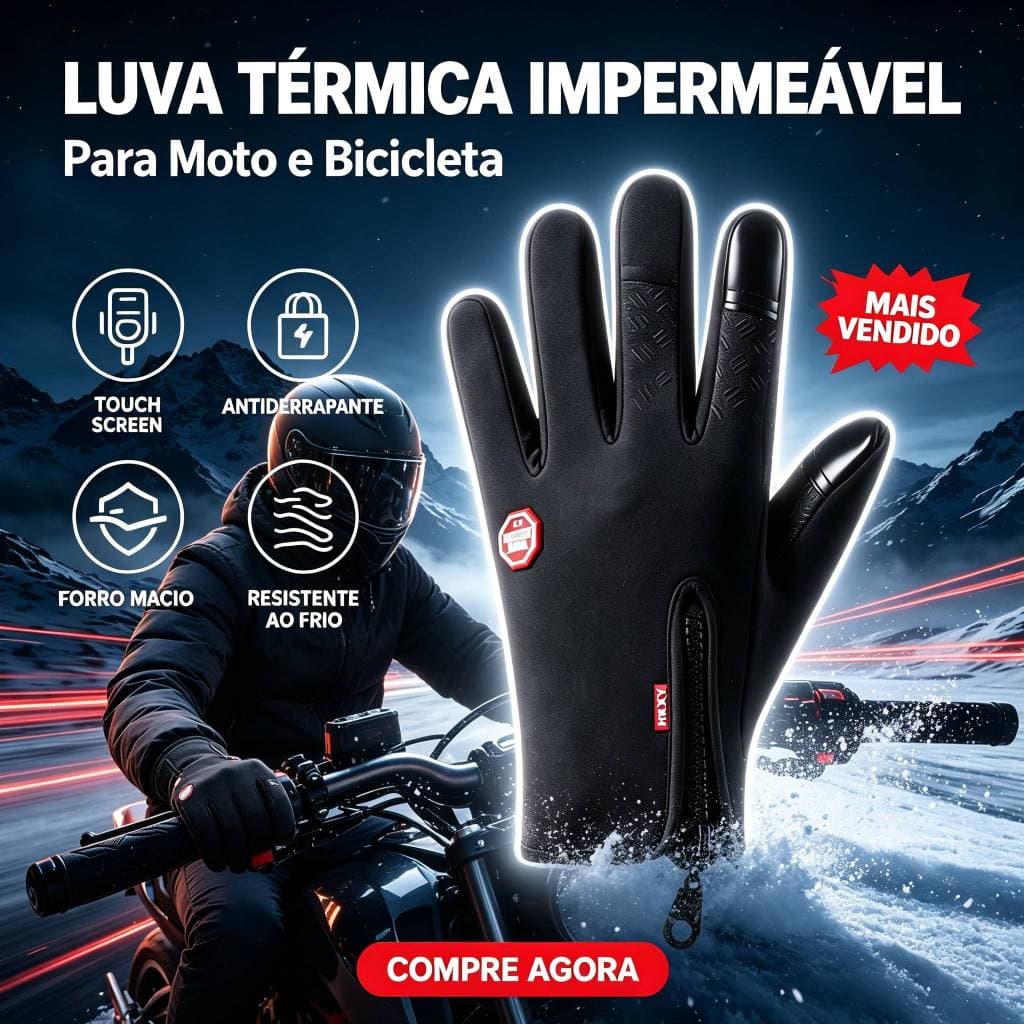 Luvas Térmicas Impermeáveis Unissex para Moto e Bicicleta, Compatível com Tela Touch