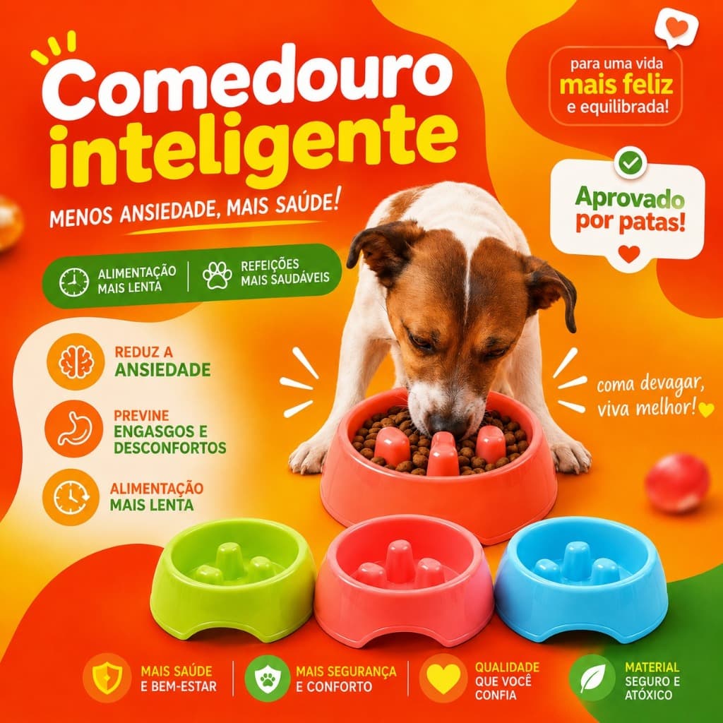 Comedouro Inteligente Lento para Cachorro e Gato Interativo Anti Engasgo Alimentação Controlada M / G