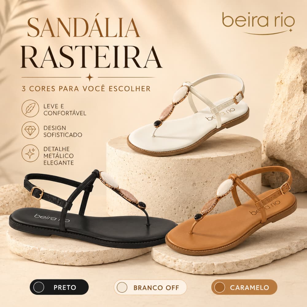 Sandália Feminina Rasteira Beira Rio Original Leve Confortável