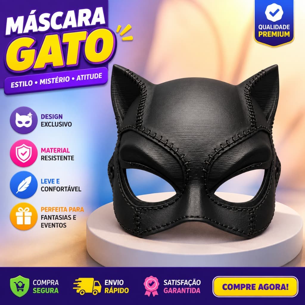 Máscara Mulher Gato Fantasia Feminina Adulto Cosplay Temática de Plástico Carnaval Halloween Festa