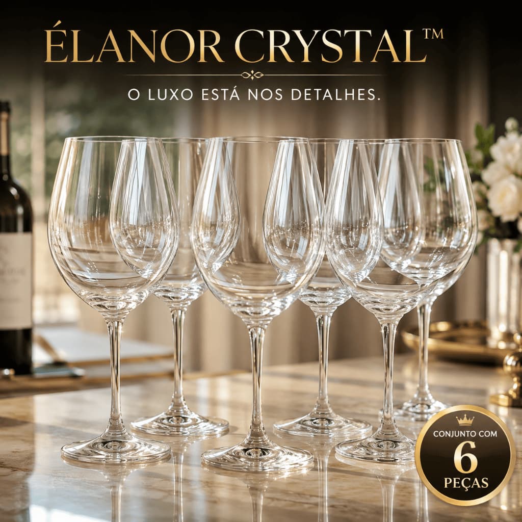 Jogo 6 Taças Cristal para Vinho 440ml Élanor Crystal Transparente Elegante Luxo