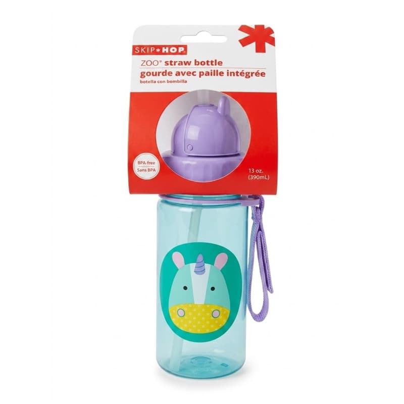 Garrafinha Skip Hop Zoo Unicórnio Canudo Infantil Original 390ml Copo Escolar Livre BPA Anti Vazamento