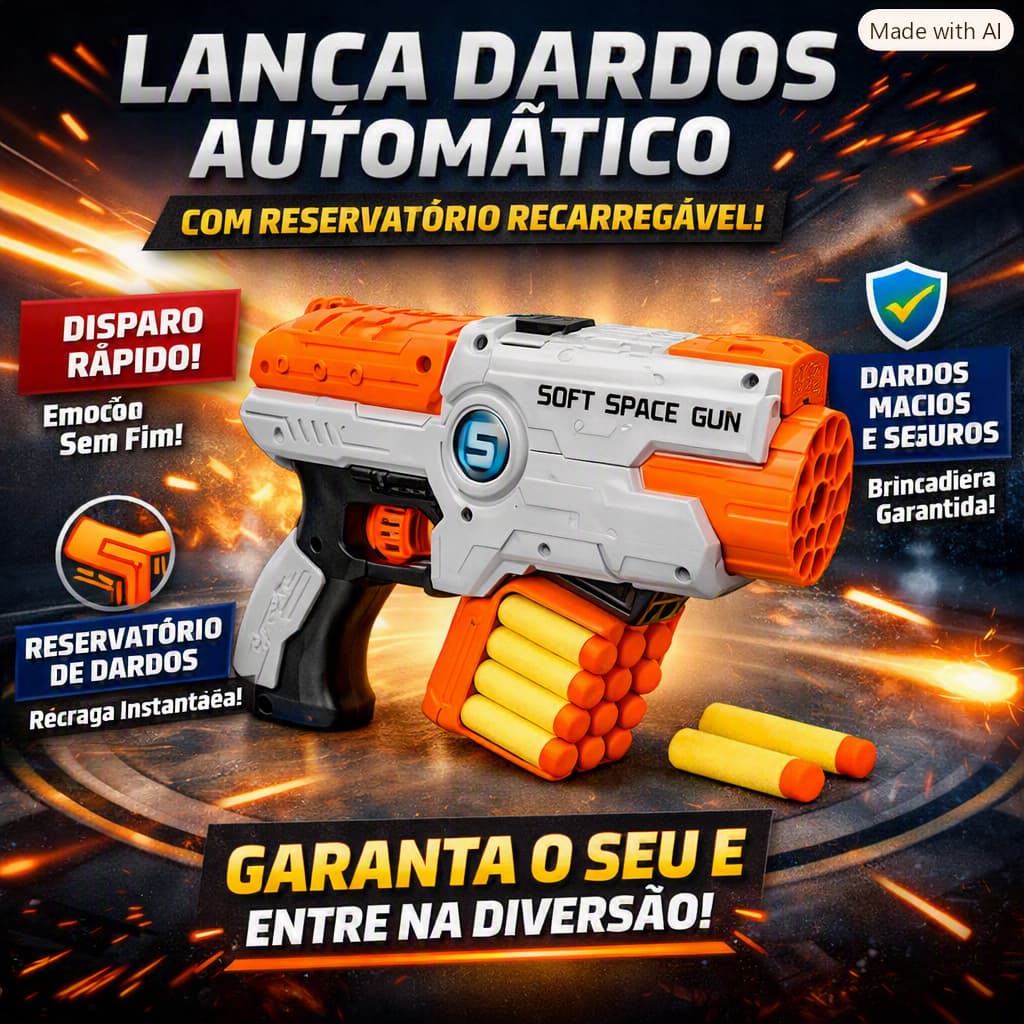 Lança Dardos Automático com Reservatório Recarregável – Super Potência, Diversão em Família, Brinquedo Infantil Seguro