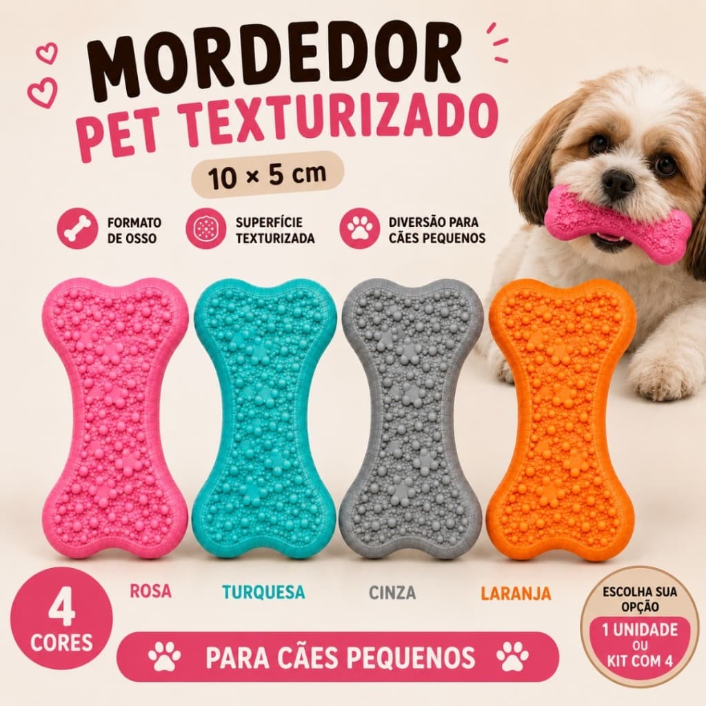 Mordedor para Cachorro Osso Texturizado Brinquedo Pet para Morder Cães