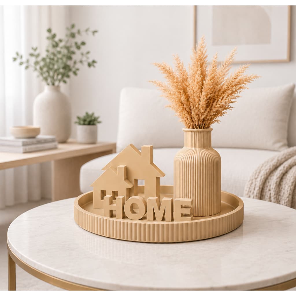Decoração Sala com Bandeja Vaso Casinhas e Palavra Home Kit Decoração para Sala Quarto Cozinha Escritório