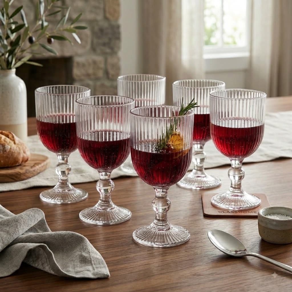 Jogo 6 Taças De Vidro Canelado 280ml Stripe Clear Transparente Riscada Graffiato  Agua Suco Vinho