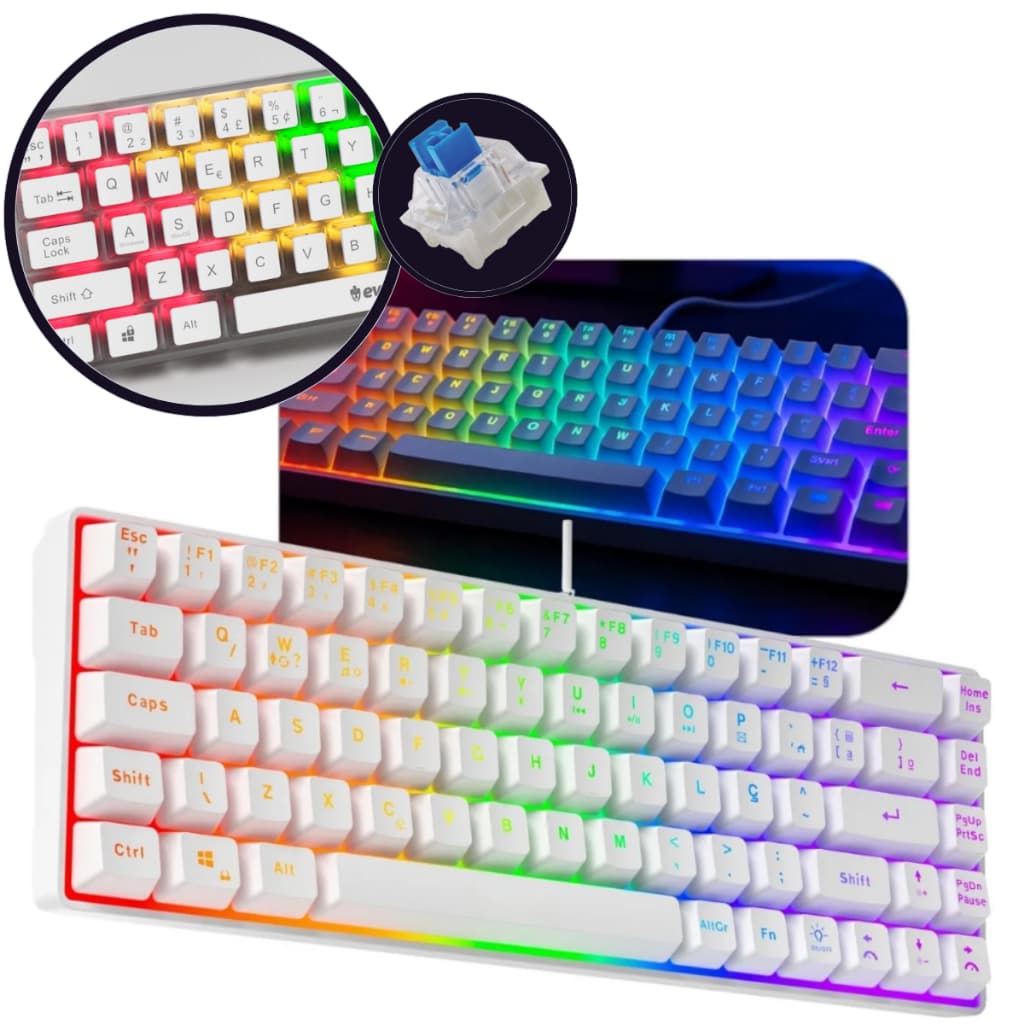 Teclado Gamer Clanm 60% V2 Snow Walker Rgb Switch Red Mecânico