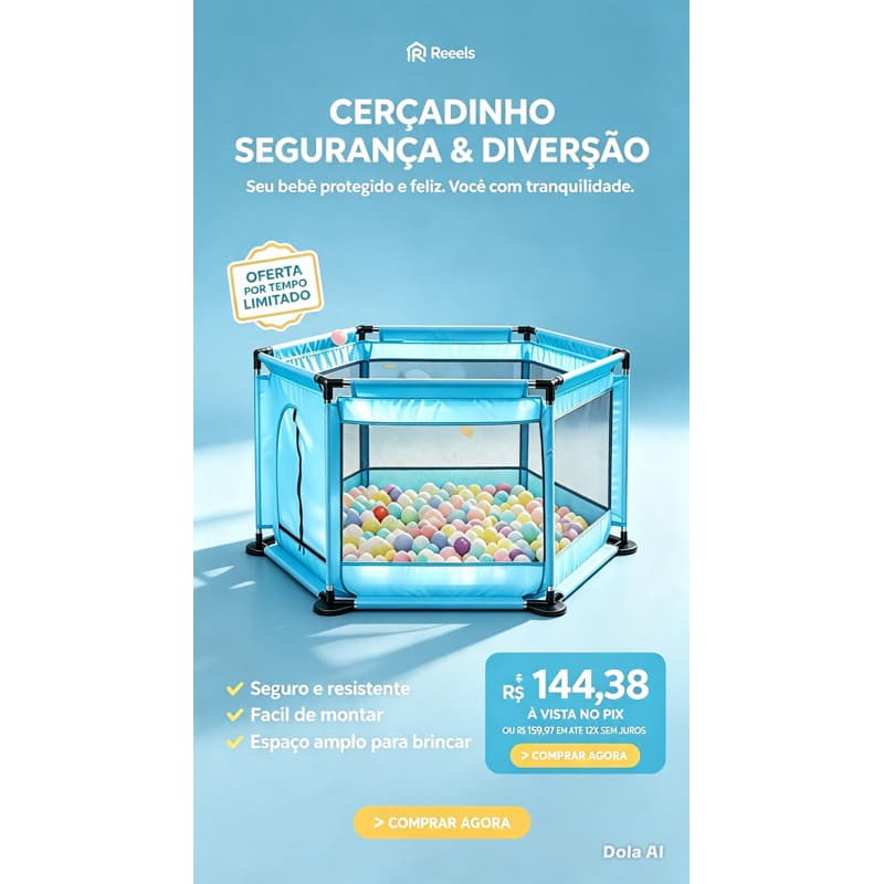 Cercadinho Infantil Sextavado Dobrável Azul Chiqueirinho Para Bebês Cercado De Proteção Seguro E Portátil
