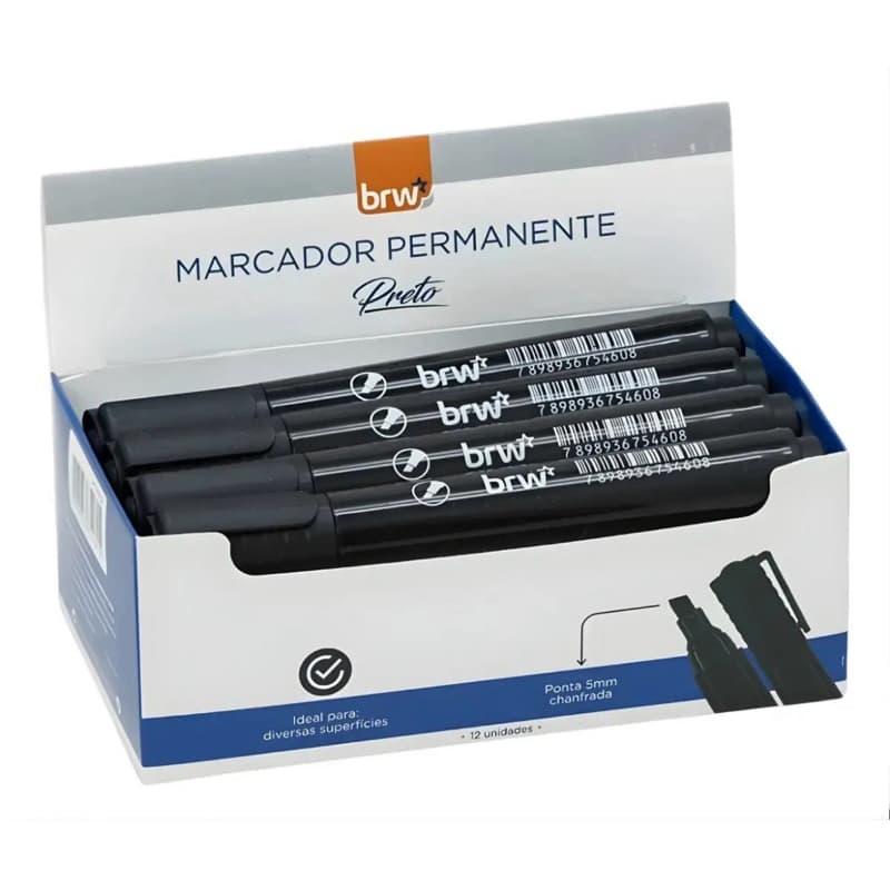 PINCEL ATÔMICO CANETAO PERMANENTE PRETO BRW PONTA CHANFRADA CX 12