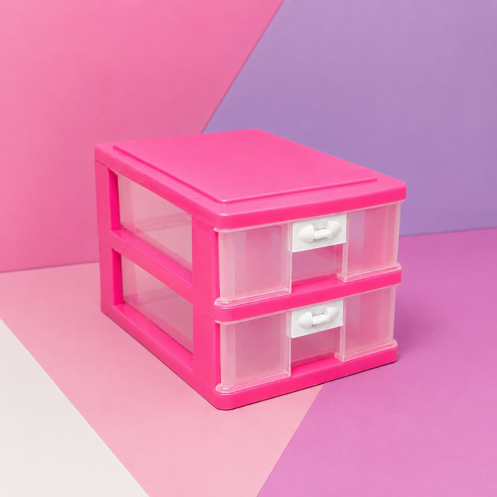 Gaveteiro Duplo Organizador de Mesa Cosméticos Maquiagem Bijuteria Multiuso 2 Gavetas de Plástico Resistente Plasnorthon