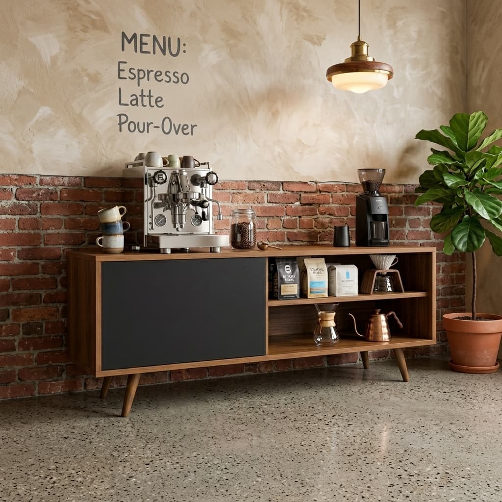 Aparador Buffet Retrô com Portas e Nichos - Design para Cantinho do Café