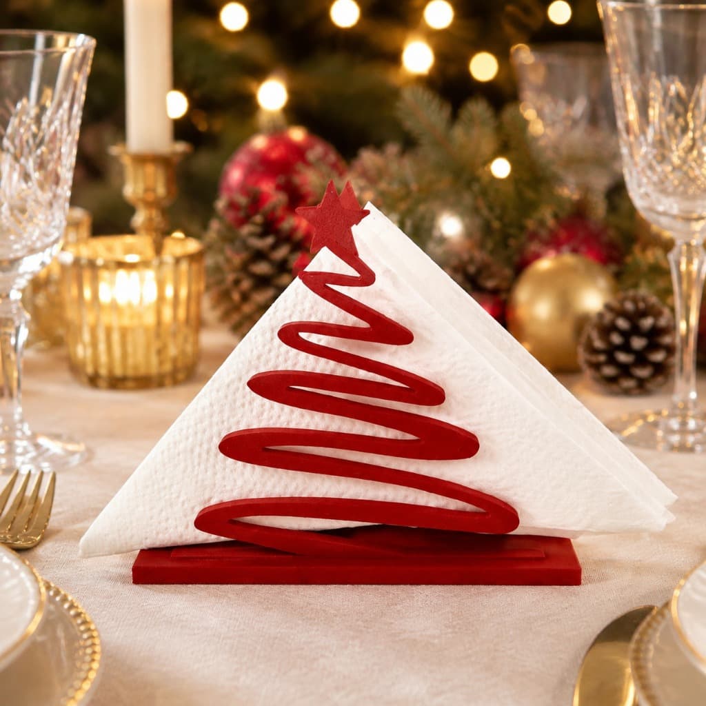 Porta-Guardanapo Árvore de Natal Vermelho com Estrela para Mesa Posta Decoração Natalina