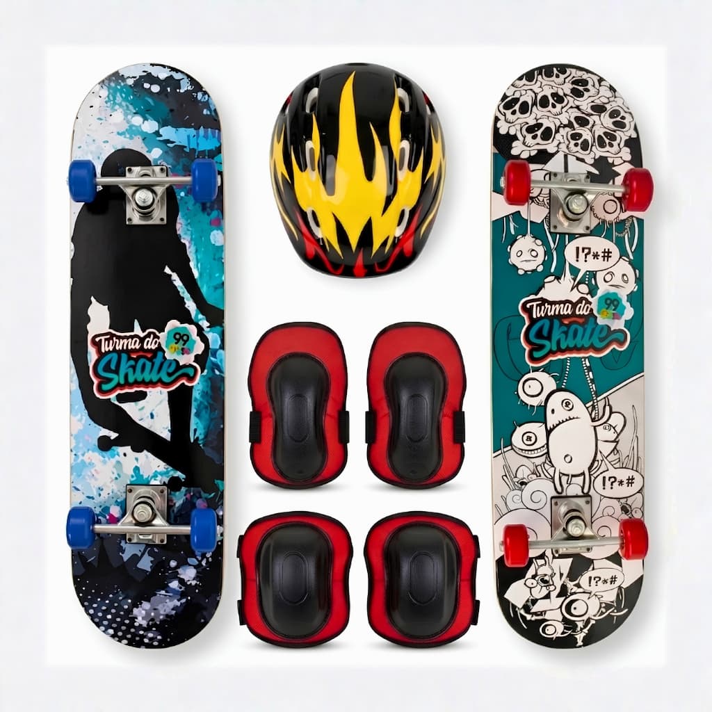 Kit skate infantil juvenil proteção - Capacete, cotoveleira e Joelheira Antiderrapante (cor sortida)