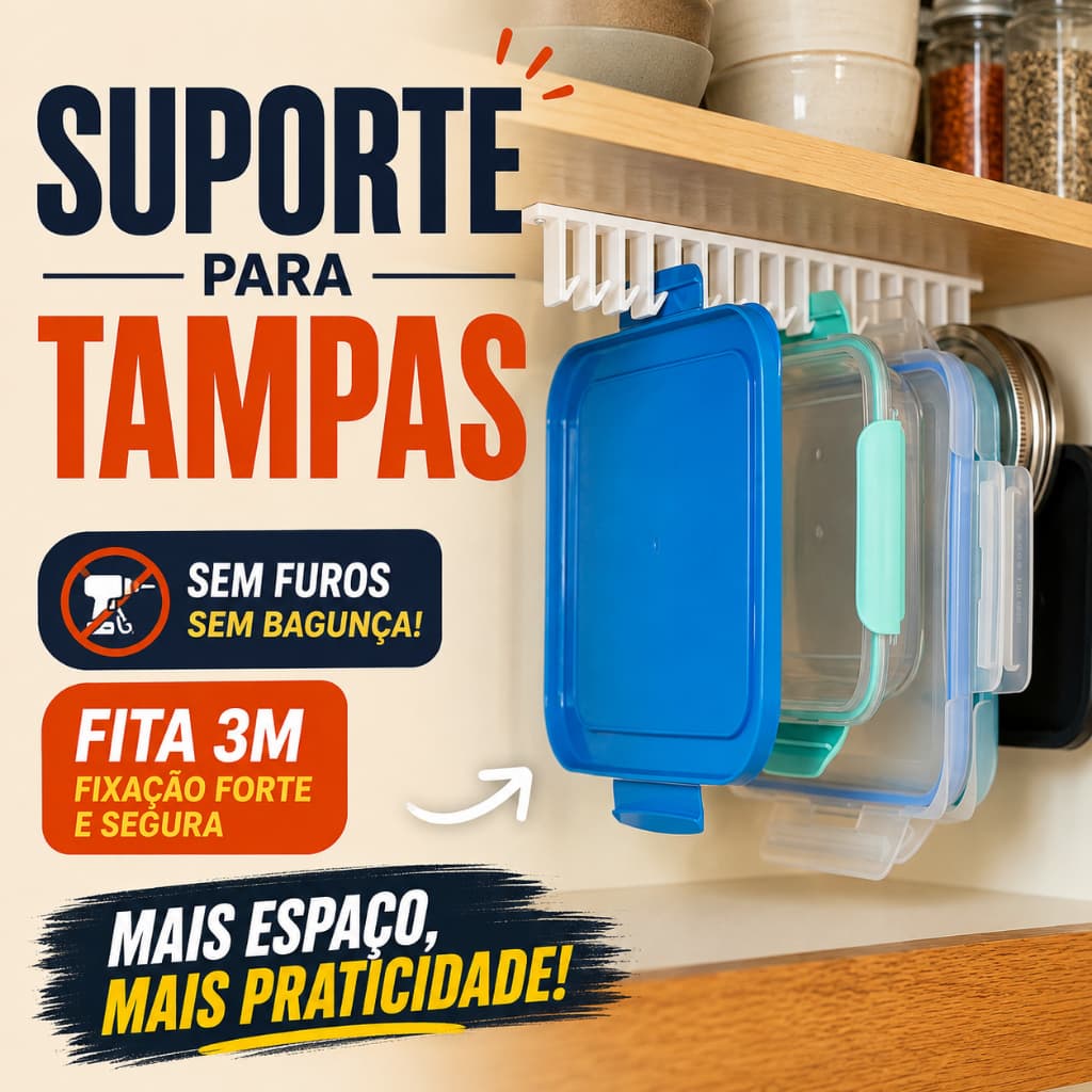 Suporte Organizador para Tampas de Potes e Panelas Adesivo Sem Furos com Fita 3M