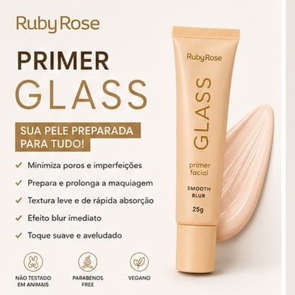 Primer Facial Ruby Rose Glass 25g Efeito Blur Disfarça Poros