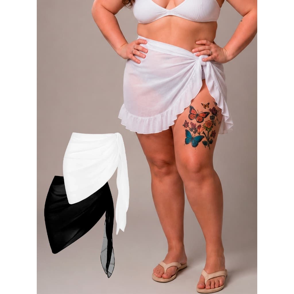 Saida de Praia Plus Size Curta Saia Parêo Grande Lisa Feminina de Amarrar na Lateral Moda Verão