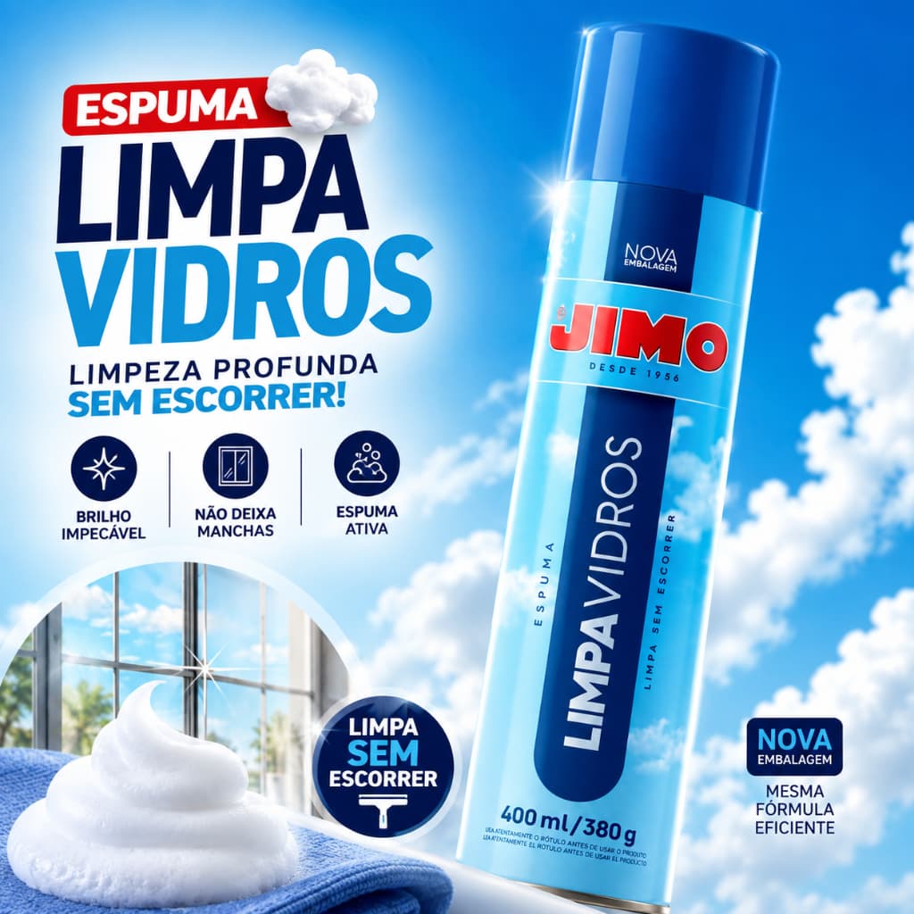 Limpa Vidros Spray 400ml Sem Manchas e Sem Escorrer JIMO Limpador Multiuso Vidro Espelho Para-brisa Automotivo