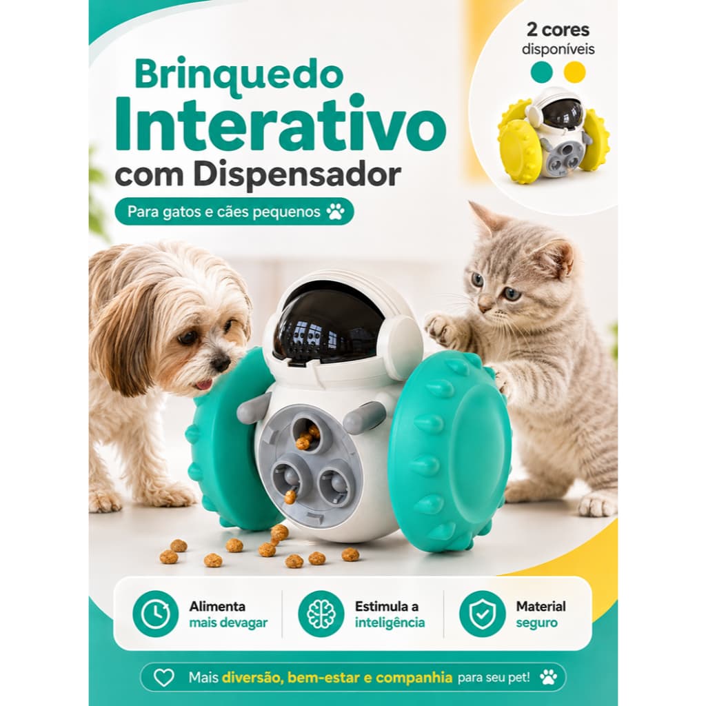 Brinquedo Interativo Pet com Dispenser de Petiscos para Cães e Gatos, Alimentação Lenta
